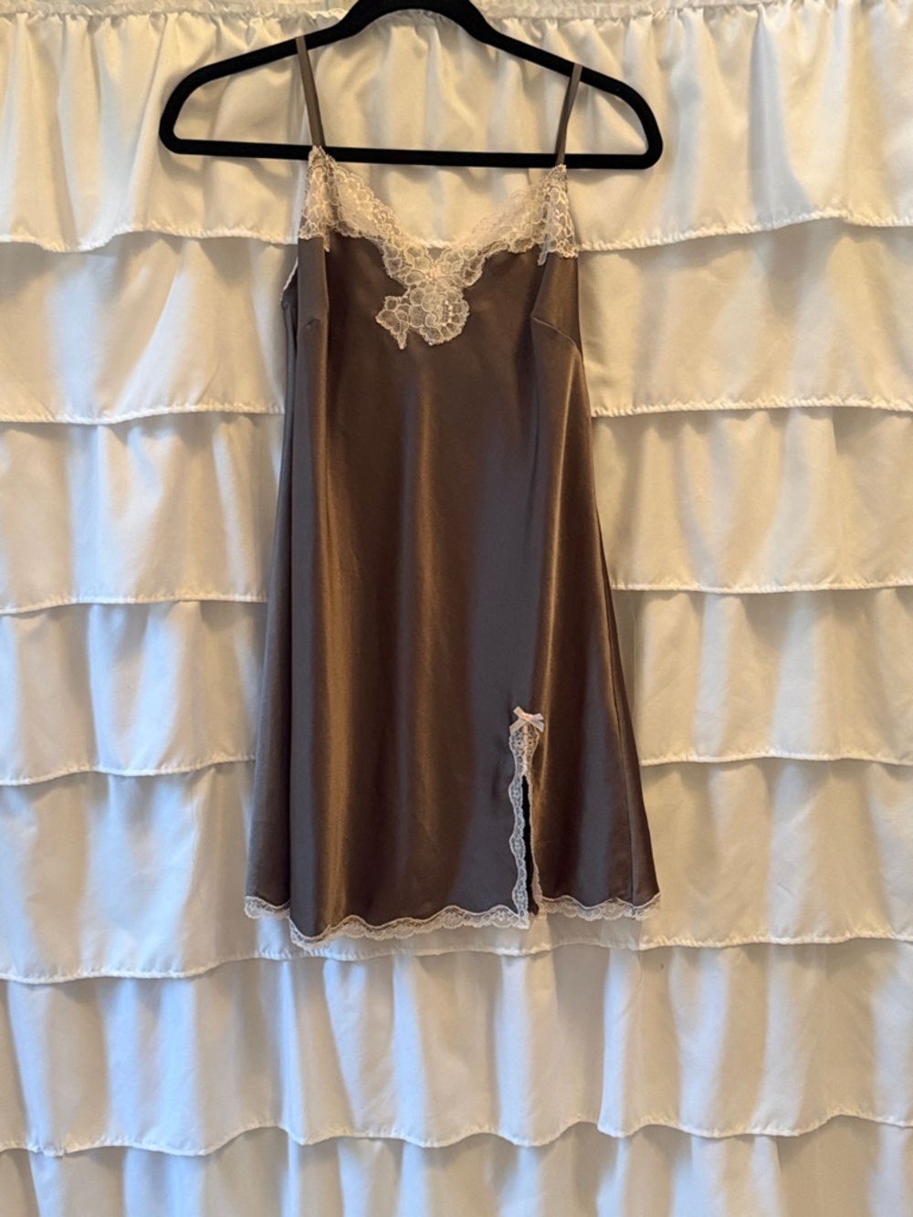 Victoria's Secret Brown Satin Chemise with Cream Lace